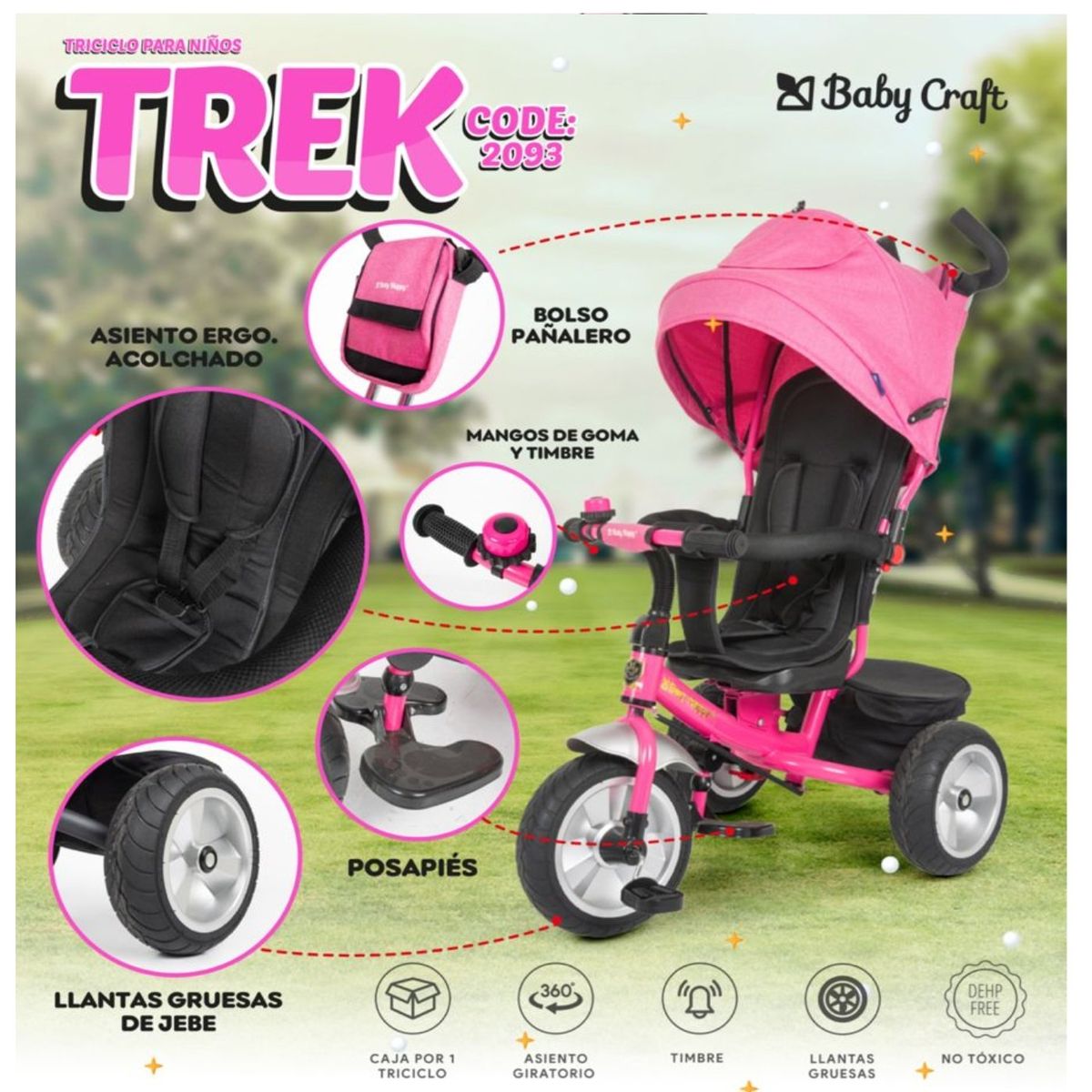 GENERICO - Triciclo para Niños Trek con asiento reversible Rosado