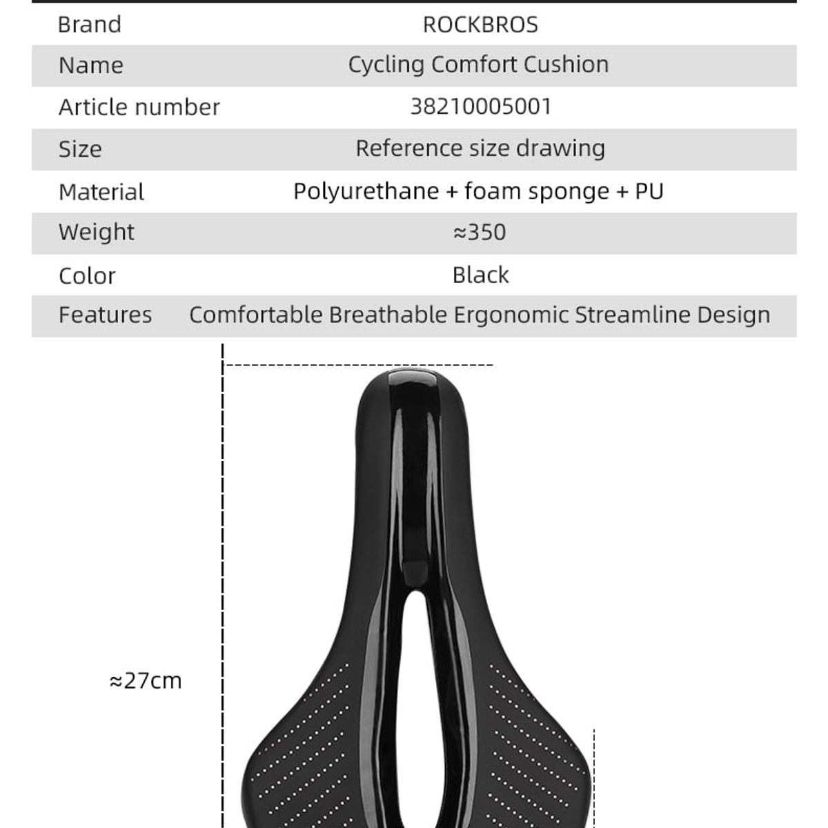 ROCKBROS - ASIENTO DE BICICLETA ROCKBROS ANTIPROSTATICO ULTRALIGERO