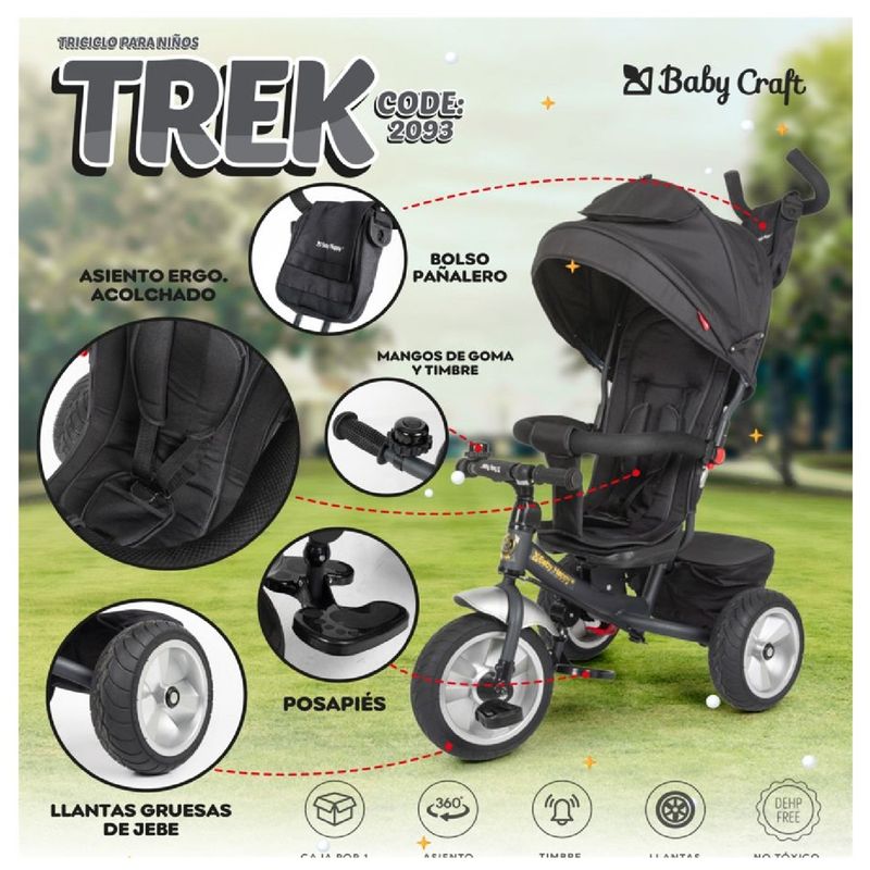 BABY HAPPY - Triciclo para Niños Trek con asiento reversible Negro