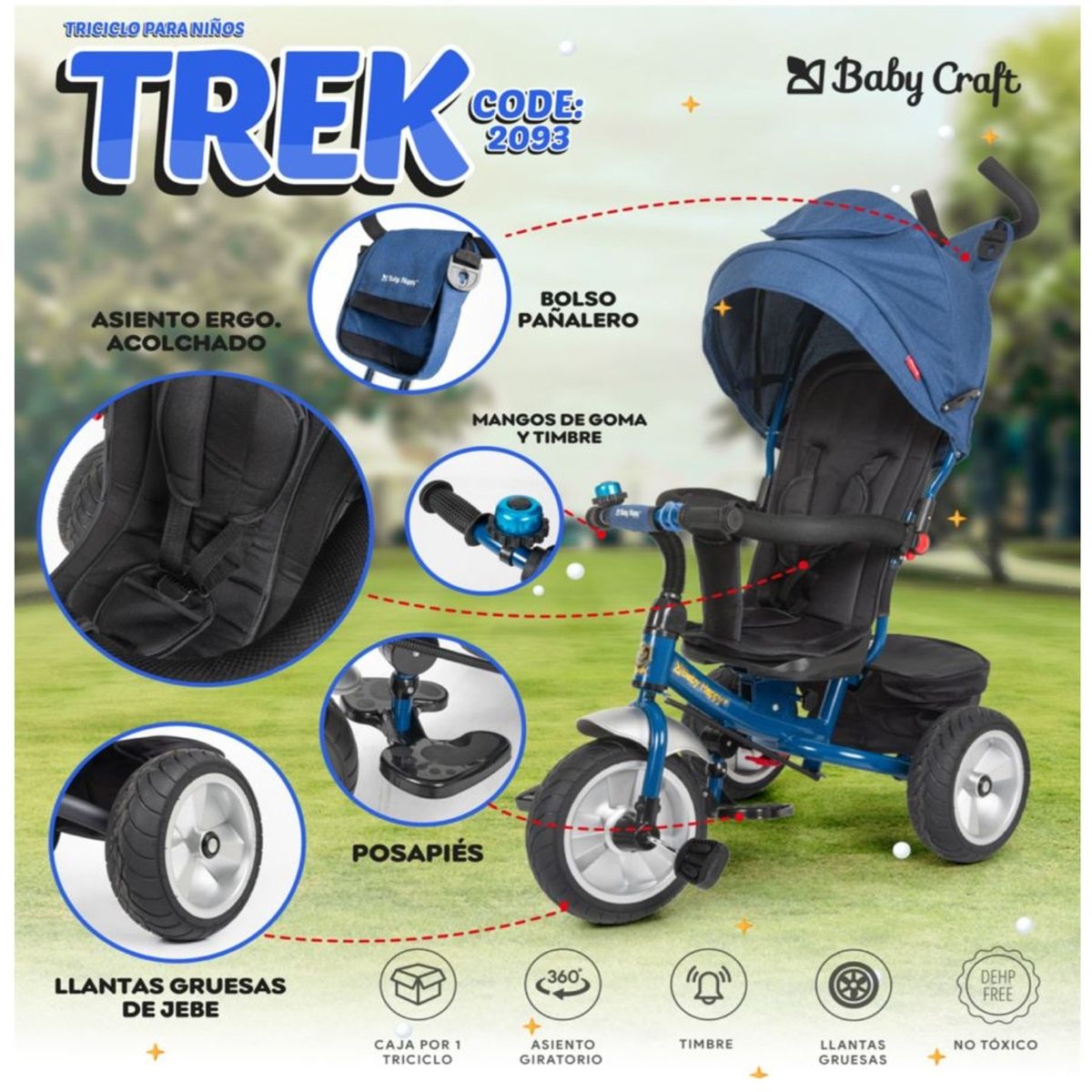 BABY HAPPY - Triciclo para Niños Trek con asiento reversible Azul