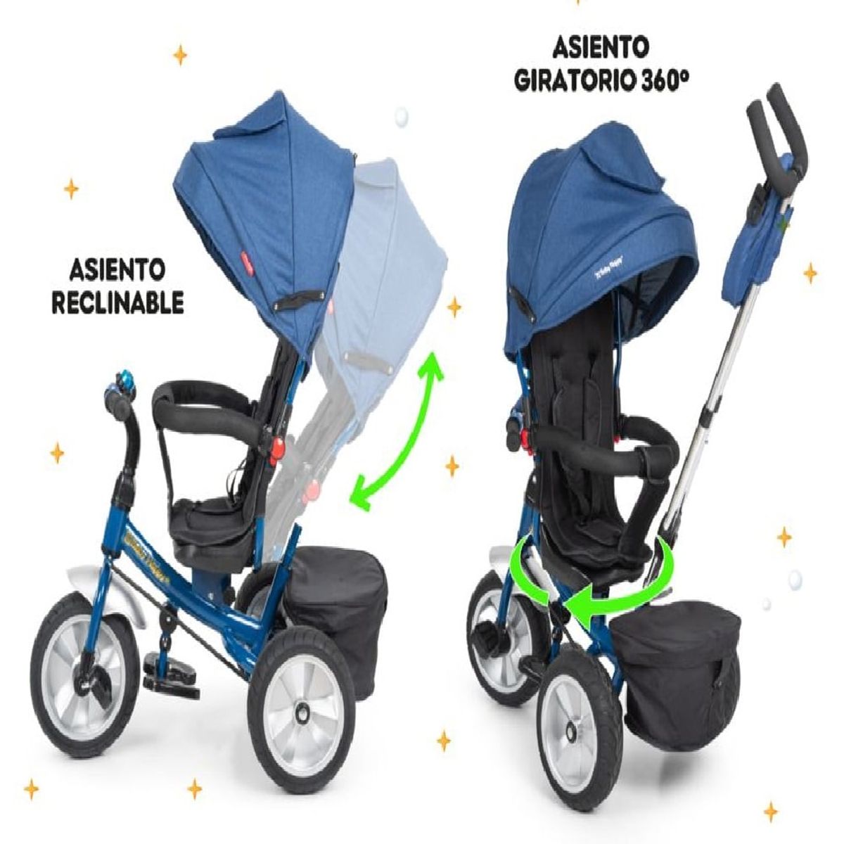 BABY HAPPY - Triciclo para Niños Trek con asiento reversible Azul