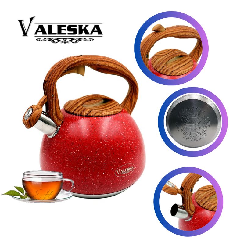 VALESKA - Tetera silbadora en piedra roca volcánica Valeska VL-MK590 - ROJO