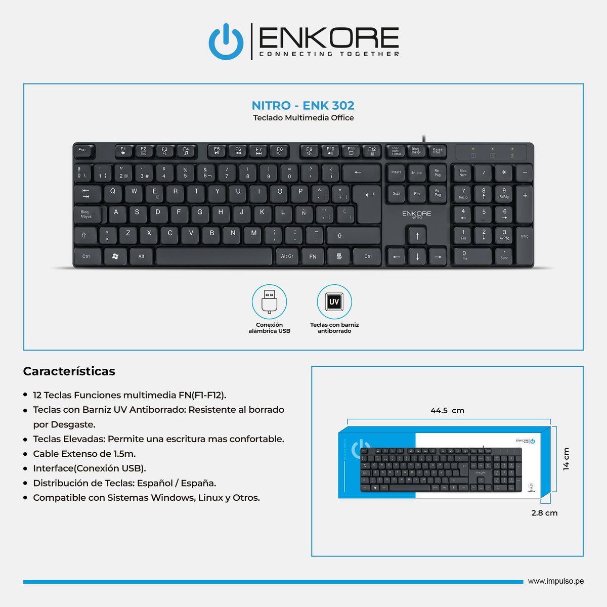 ENKORE - Teclado Alámbrico Con Teclado Numérico Enkore Nitro