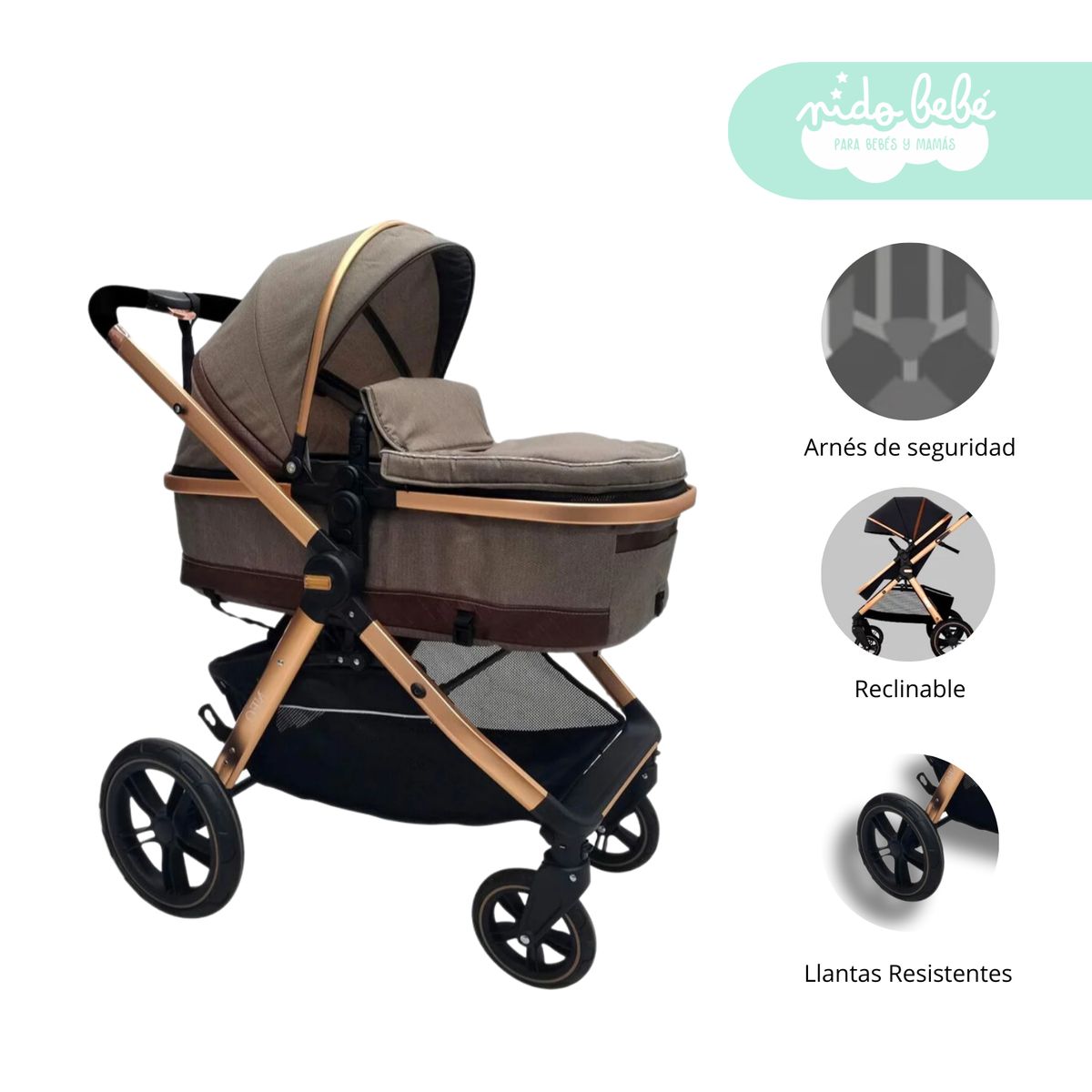GENERICO - Coche Moises de bebe Josefyn color Beige