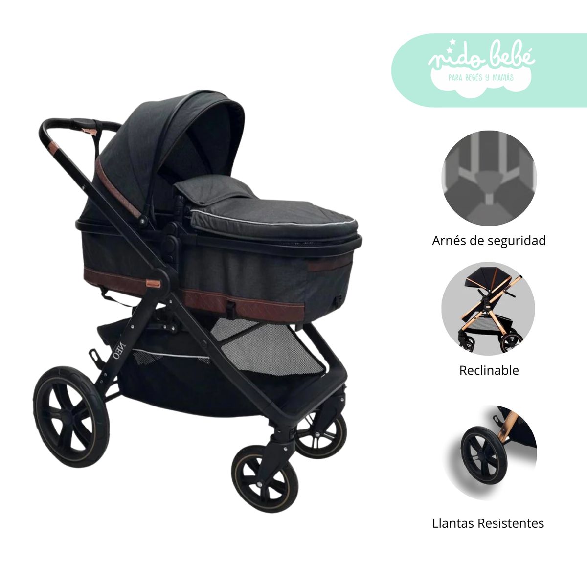 GENERICO - Coche Moises de bebe Josefyn color Negro