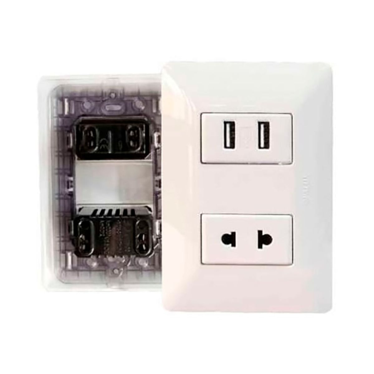 OPALUX - Tomacorriente Simple Universal + USB Doble BM1226 OPALUX