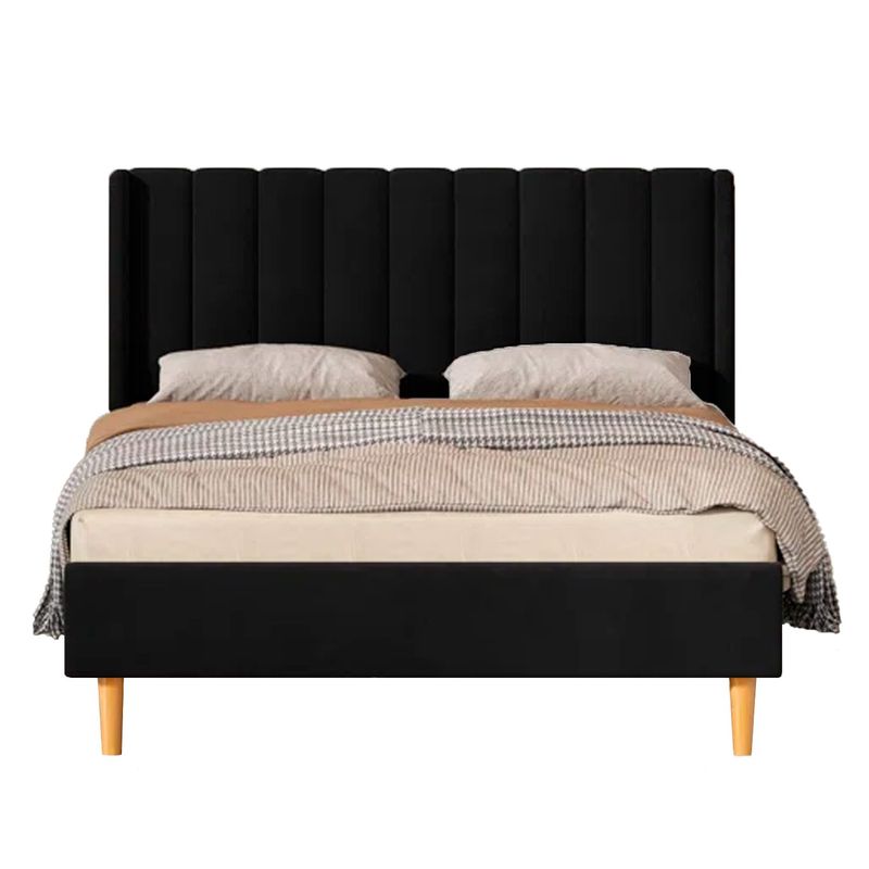 GENERICO - Cama Tapizada Listón con Patas Vintage Negro Queen