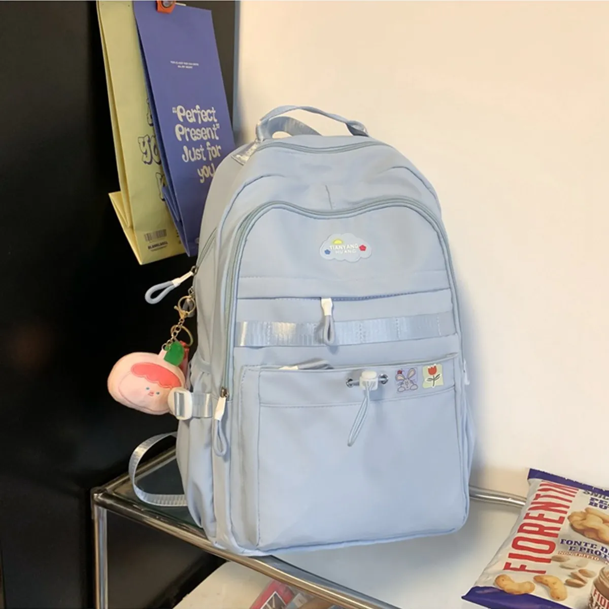 KEKEMI - MOCHILA MODELO COREANO CON LLAVERO DE PELUCHE