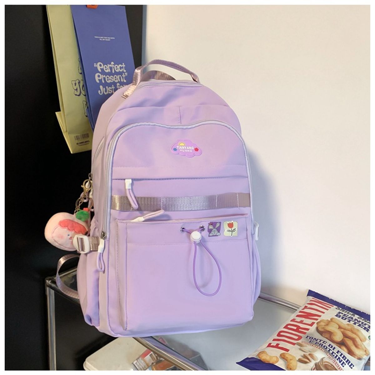 KEKEMI - MOCHILA MODELO COREANO CON LLAVERO DE PELUCHE