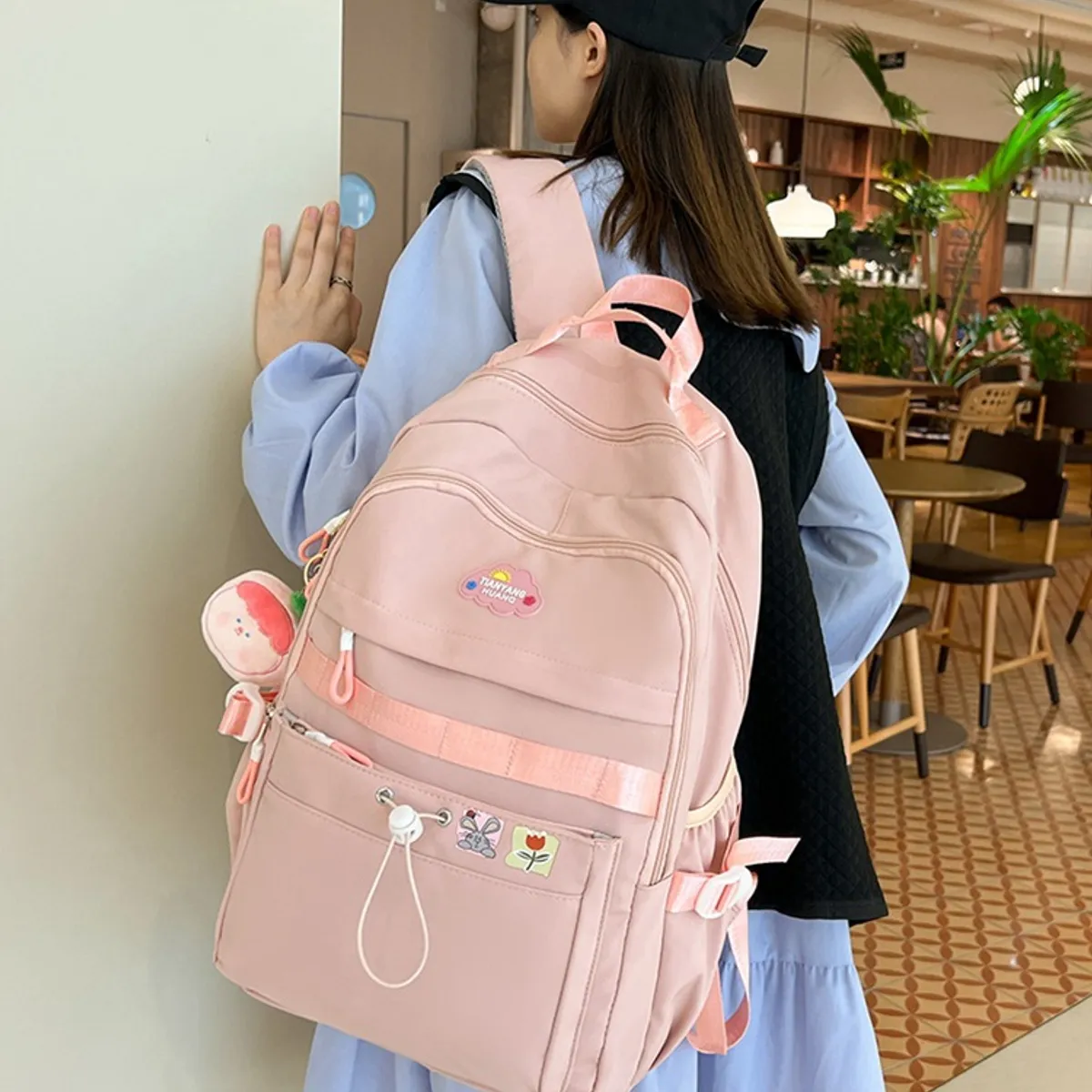 KEKEMI - MOCHILA MODELO COREANO CON LLAVERO DE PELUCHE