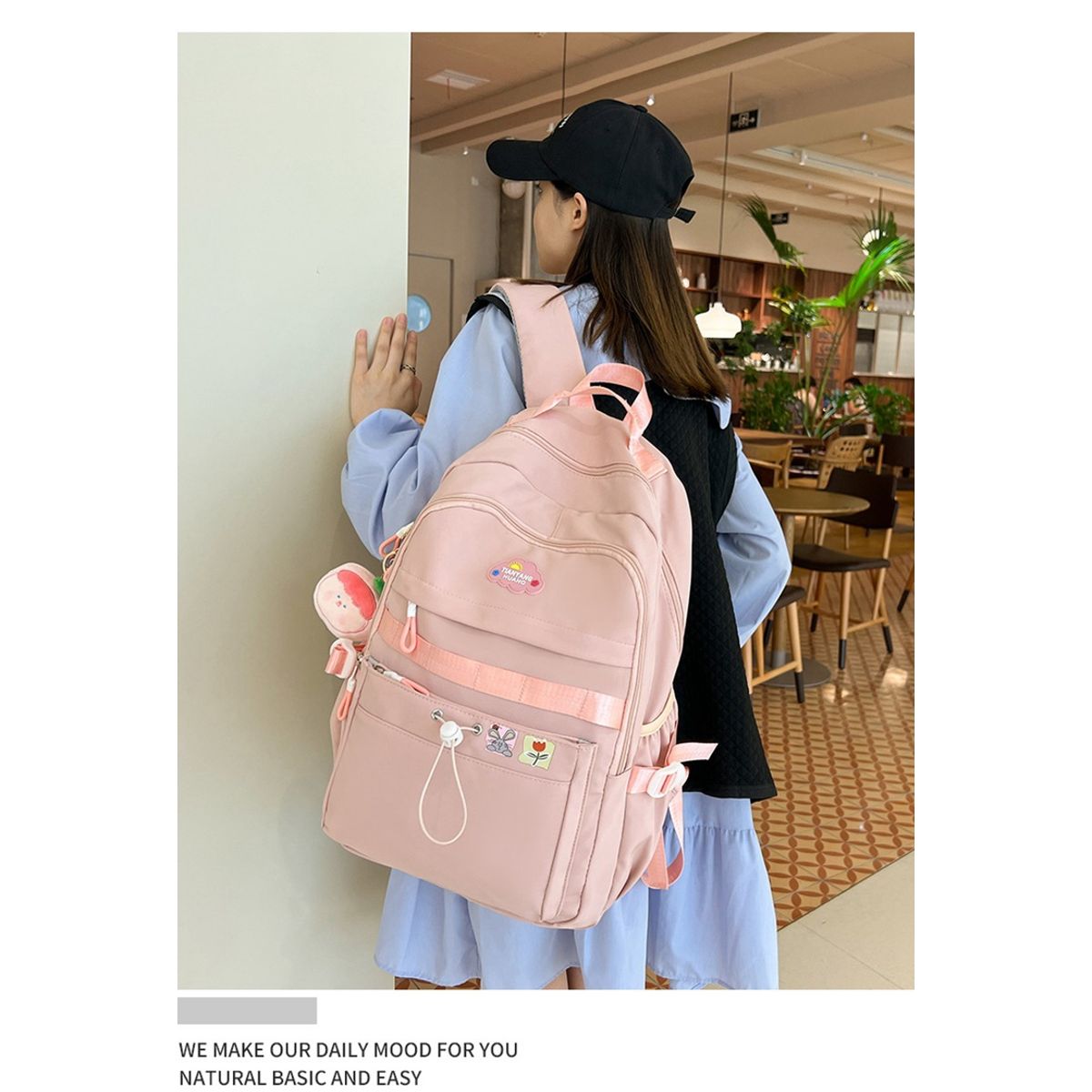 KEKEMI - MOCHILA MODELO COREANO CON LLAVERO DE PELUCHE