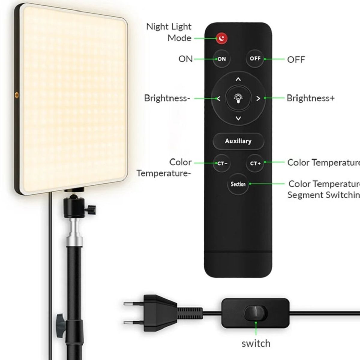GENERICO - Panel de Luz Led para Fotografía y Video con Tripode L-3560