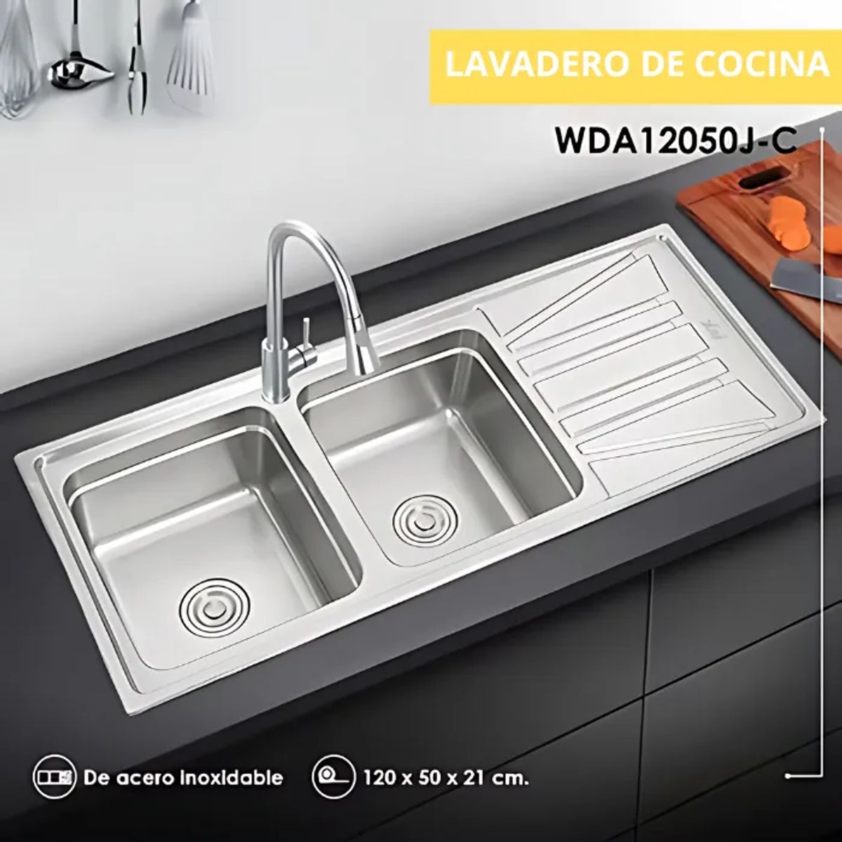XM - LAVADERO DE ACERO INOXIDABLE   2POZAS WDA12050J-C