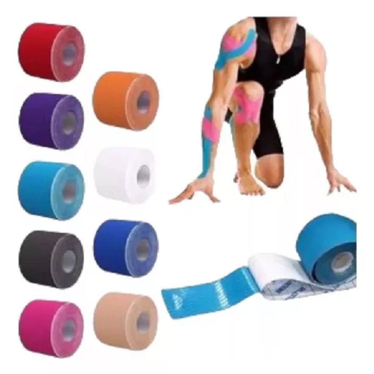 GENERICO - Pack x 5 Rollos Cinta Kinesiologica 5m X 5cm Soporte para Atleticos