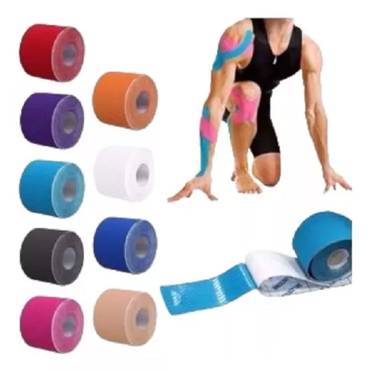 GENERICO - Pack x 5 Rollos Cinta Kinesiologica 5m X 5cm Soporte para Atleticos