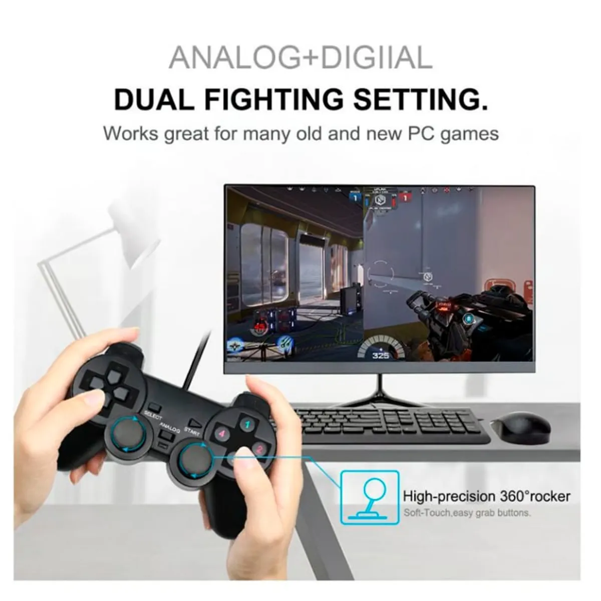 GENERICO - Mando USB analógico para PC y Laptop modelo play 2 - Control