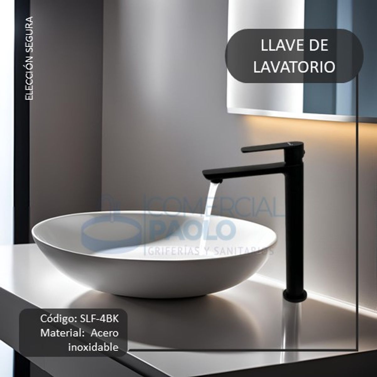 GENERICO - LLAVE DE LAVATORIO BOWL INOX HARRY NEGRO