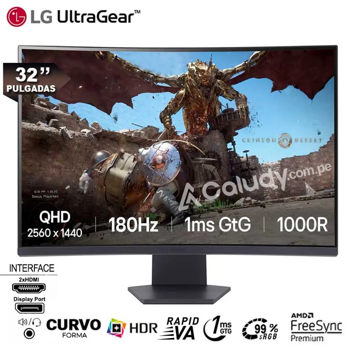 LG - Monitor Gamer Curvo LG UltraGear 32GS60QC-B QHD 1ms GtG 180Hz