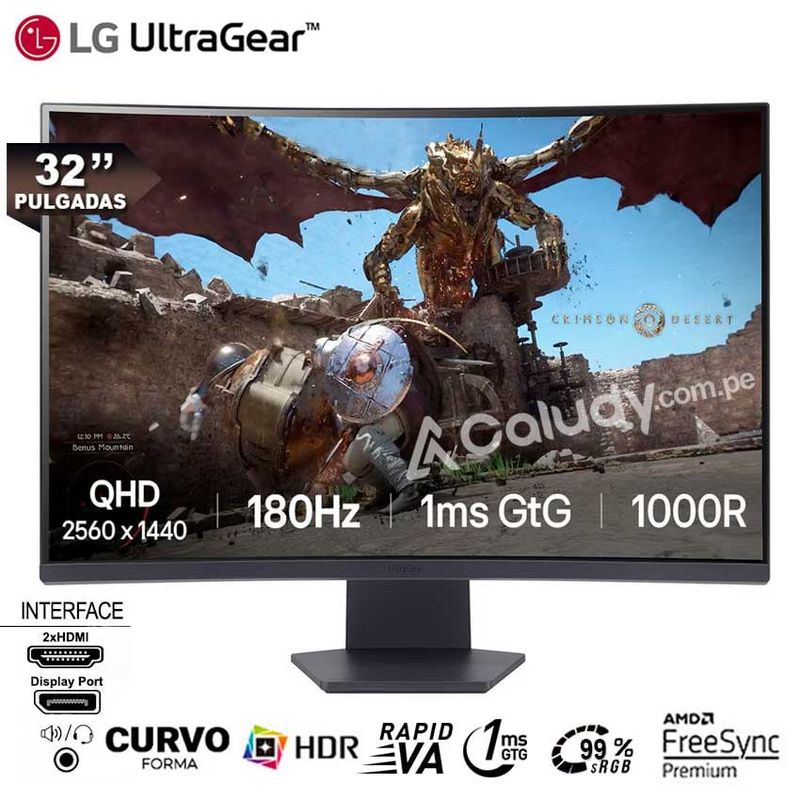 LG - Monitor Gamer Curvo LG UltraGear 32GS60QC-B QHD 1ms GtG 180Hz