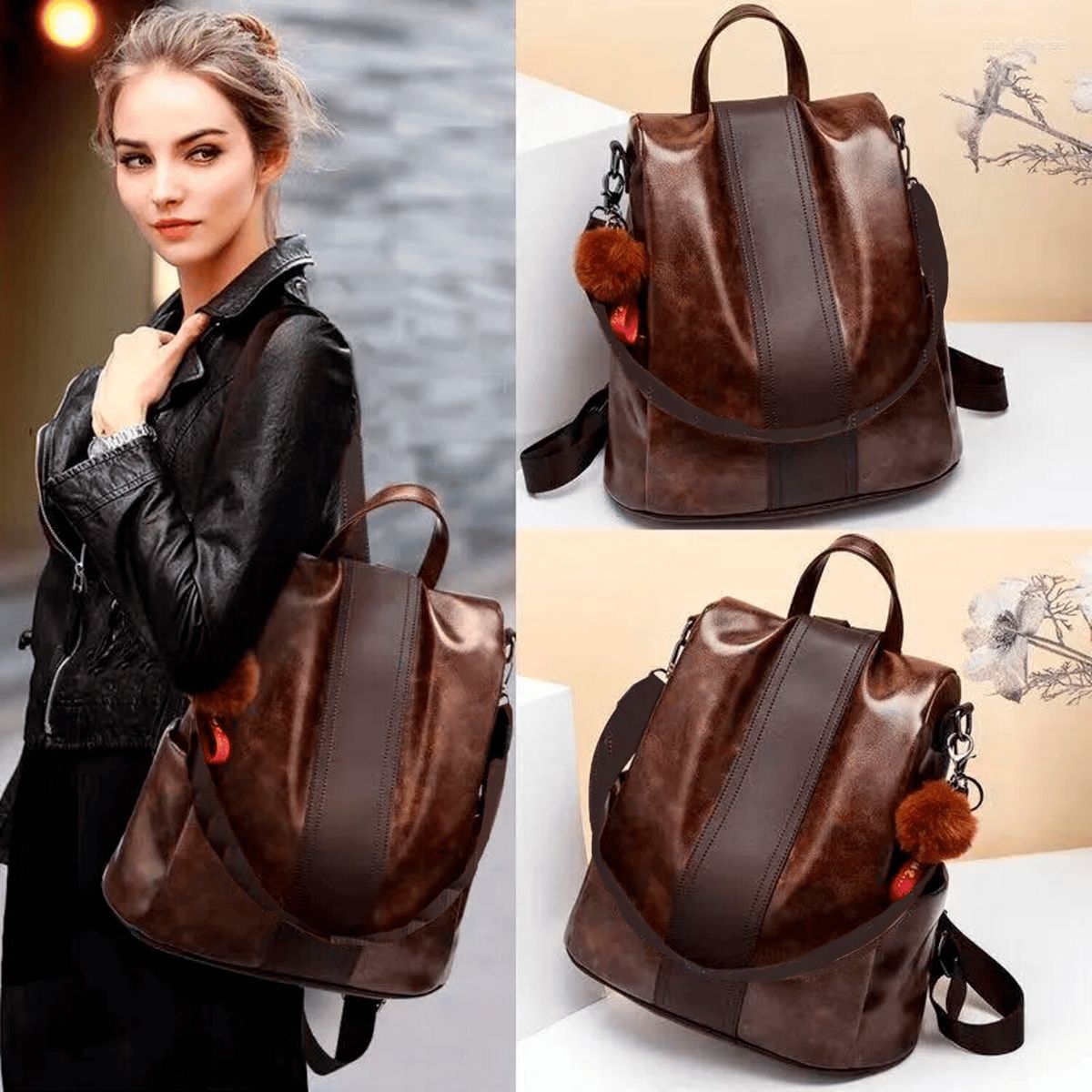 GENERICO - Mochila Morral Antirrobo Cruzada Cuero PU De Tres Usos Moda