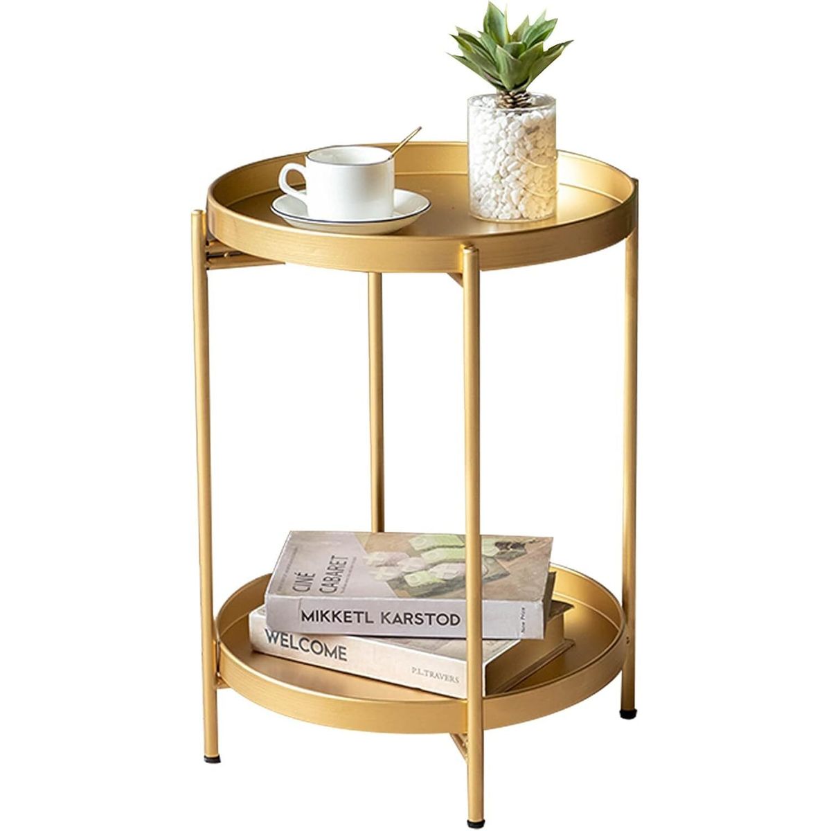 GENERICO - Mesa De Centro Sala De Estar Doble Capa Minimalista Redonda Dorado