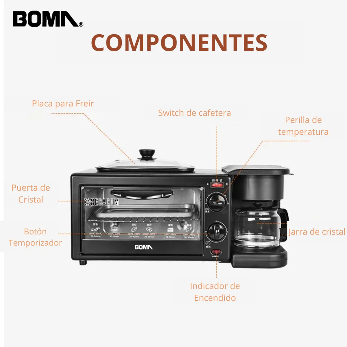 BOMA - Horno Cafetera Freidora 3en1 -BREAKFAST- Black