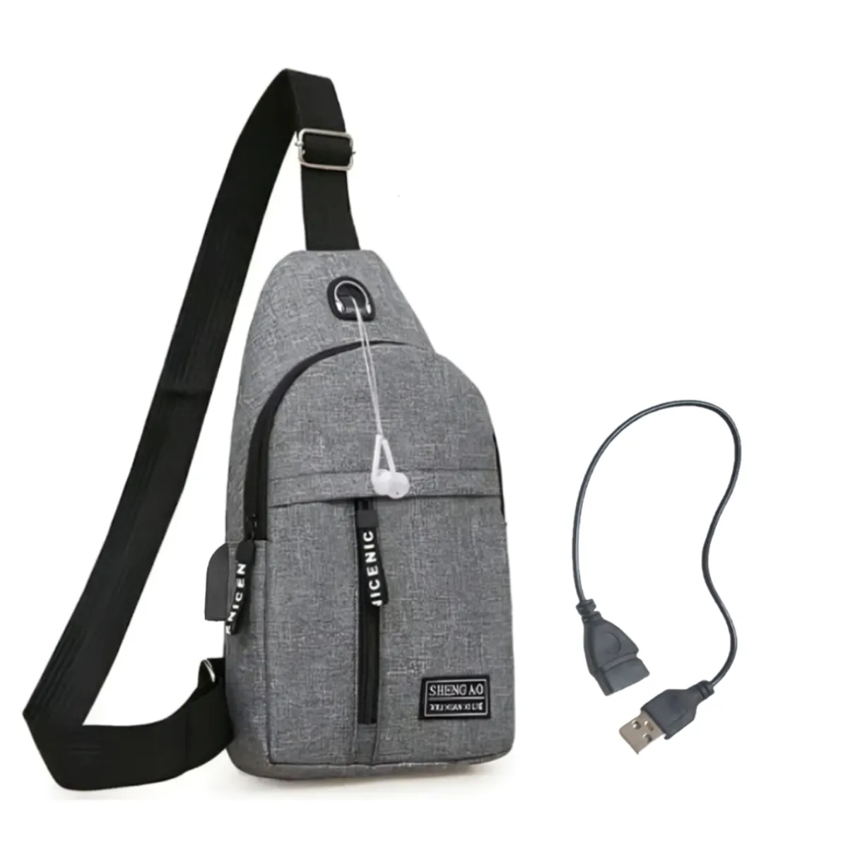 GENERICO - Pechera Mochila Morral Hombre de nylon con puerto USB