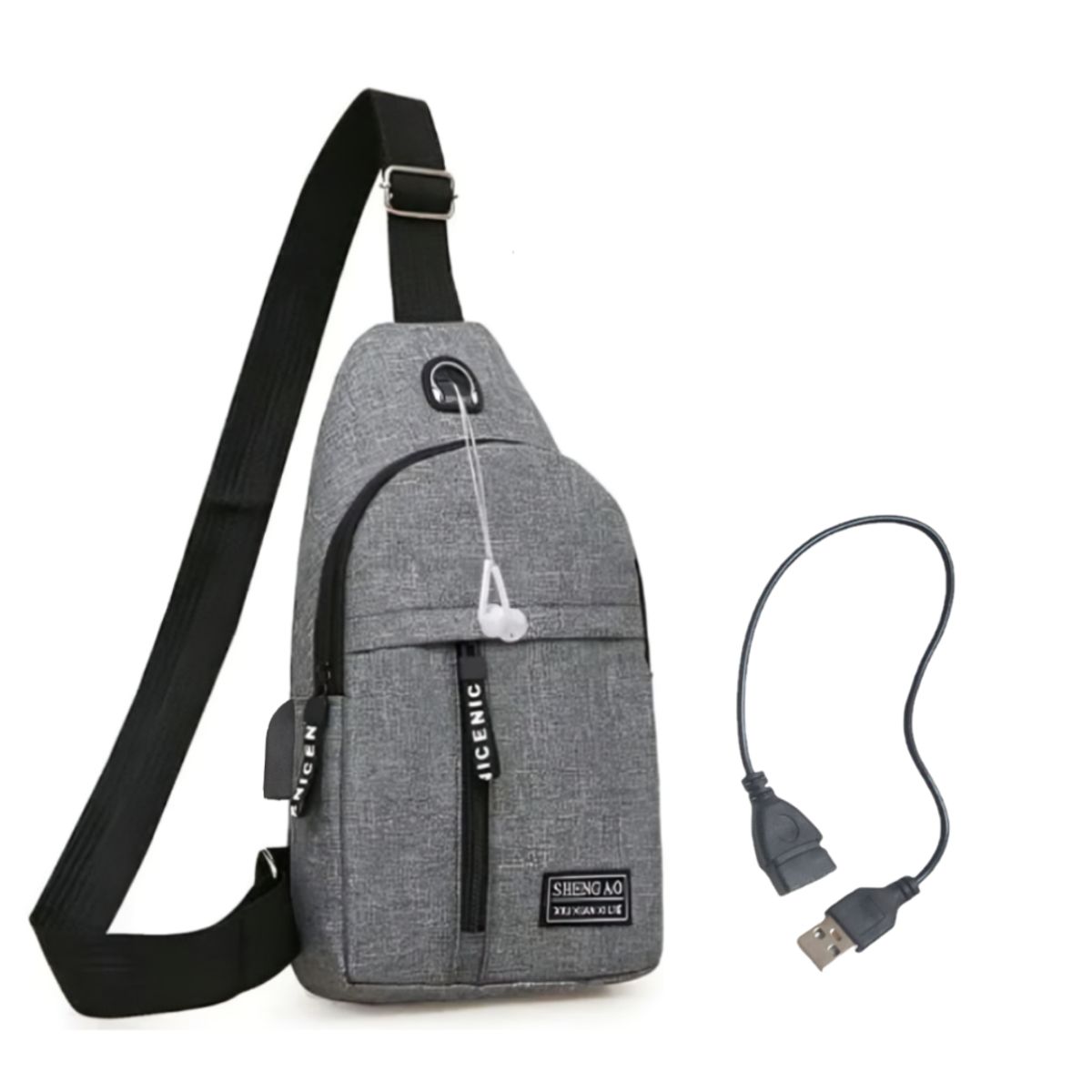 GENERICO - Pechera Mochila Morral Hombre de nylon con puerto USB
