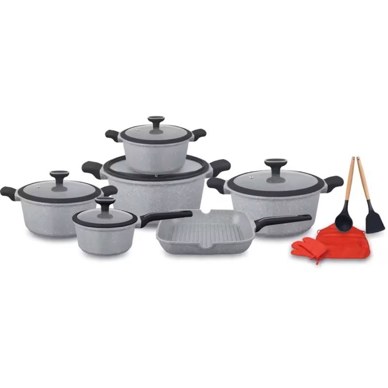 OEM - Juego de Ollas con Revestimiento de Granito - 16 Piezas Color Gris