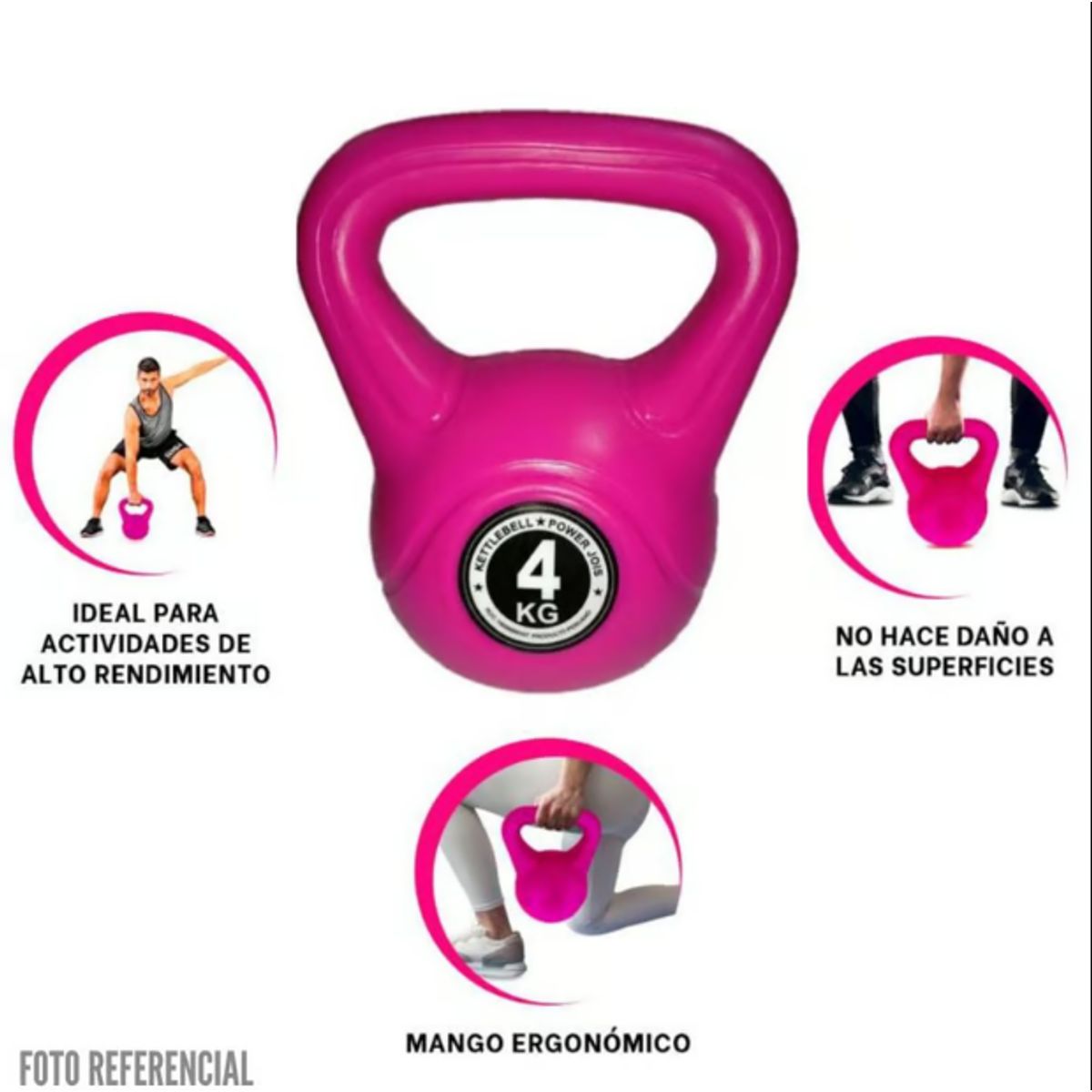 GENERICO - Pesa Rusa Kettebells de PVC 4 Kg - rosado