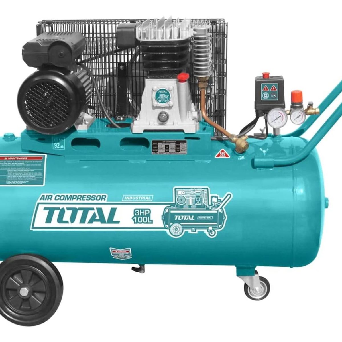 TOTAL TOOLS - Compresora de aire con faja 100 litros 3 HP Total