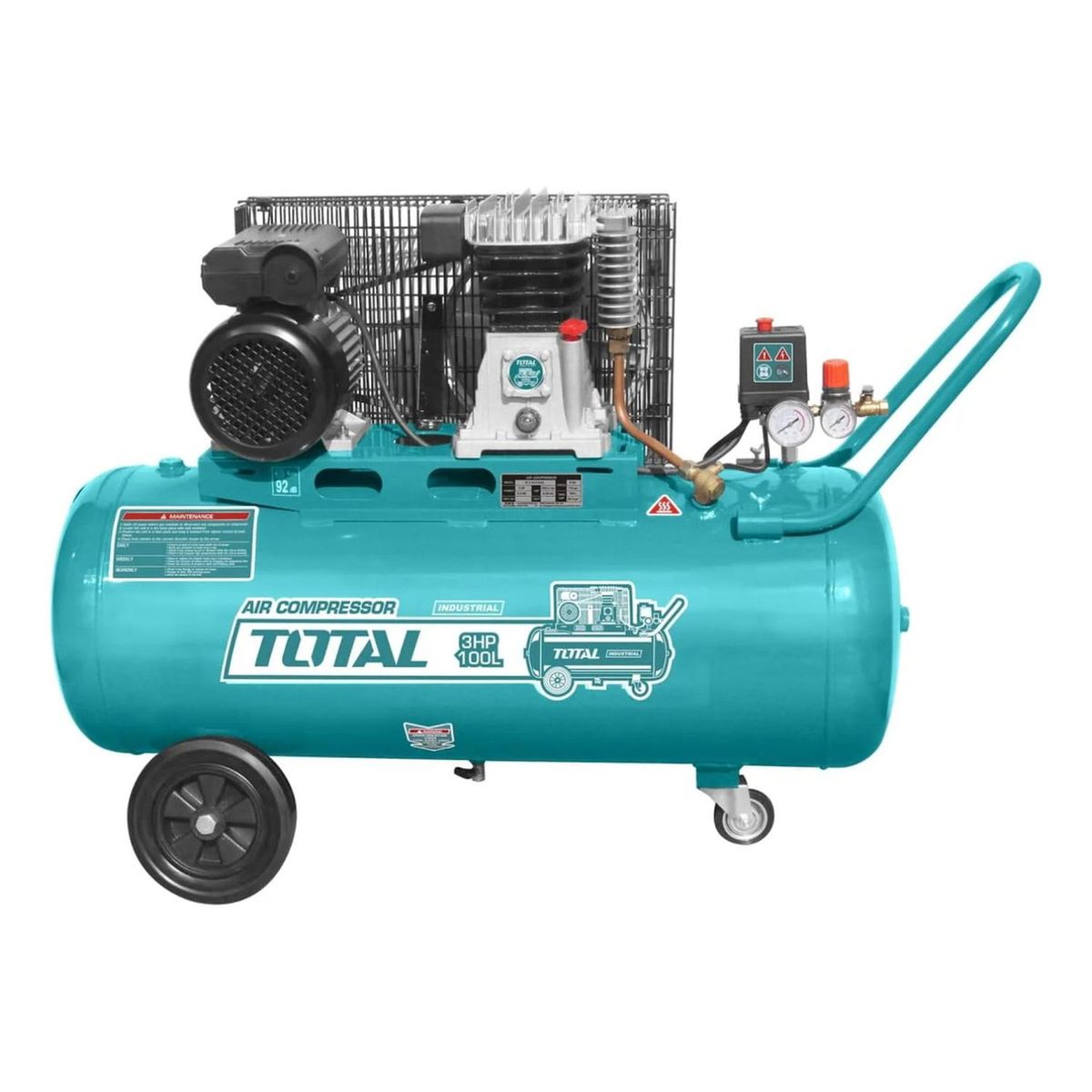 TOTAL TOOLS - Compresora de aire con faja 100 litros 3 HP Total