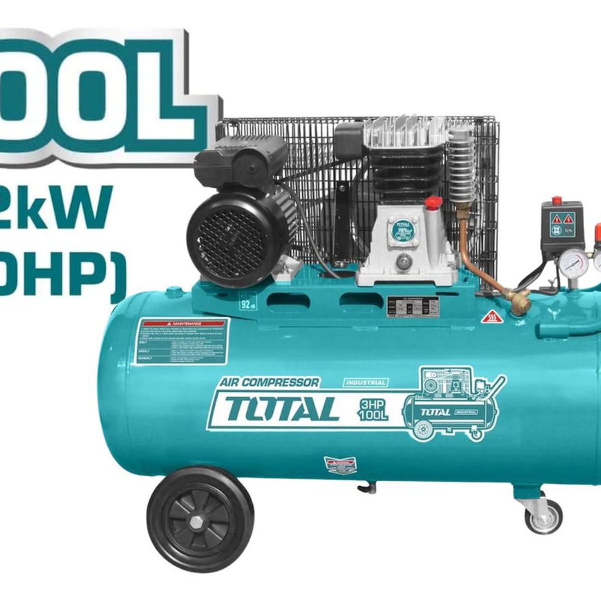 TOTAL TOOLS - Compresora de aire con faja 100 litros 3 HP Total