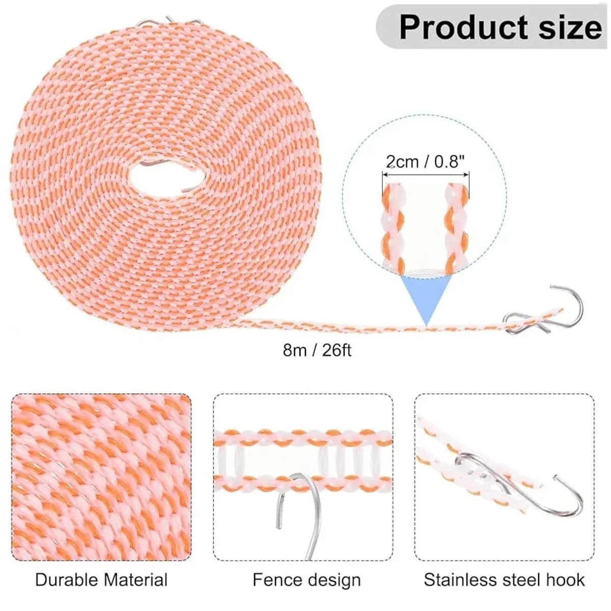 GENERICO - Tendedero Cordel 8 metros para ropa naranja
