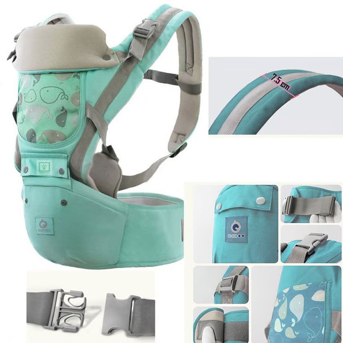 GENERICO - Canguro para Bebé Ergonómico Ballena 3 en 1 Verde Agua