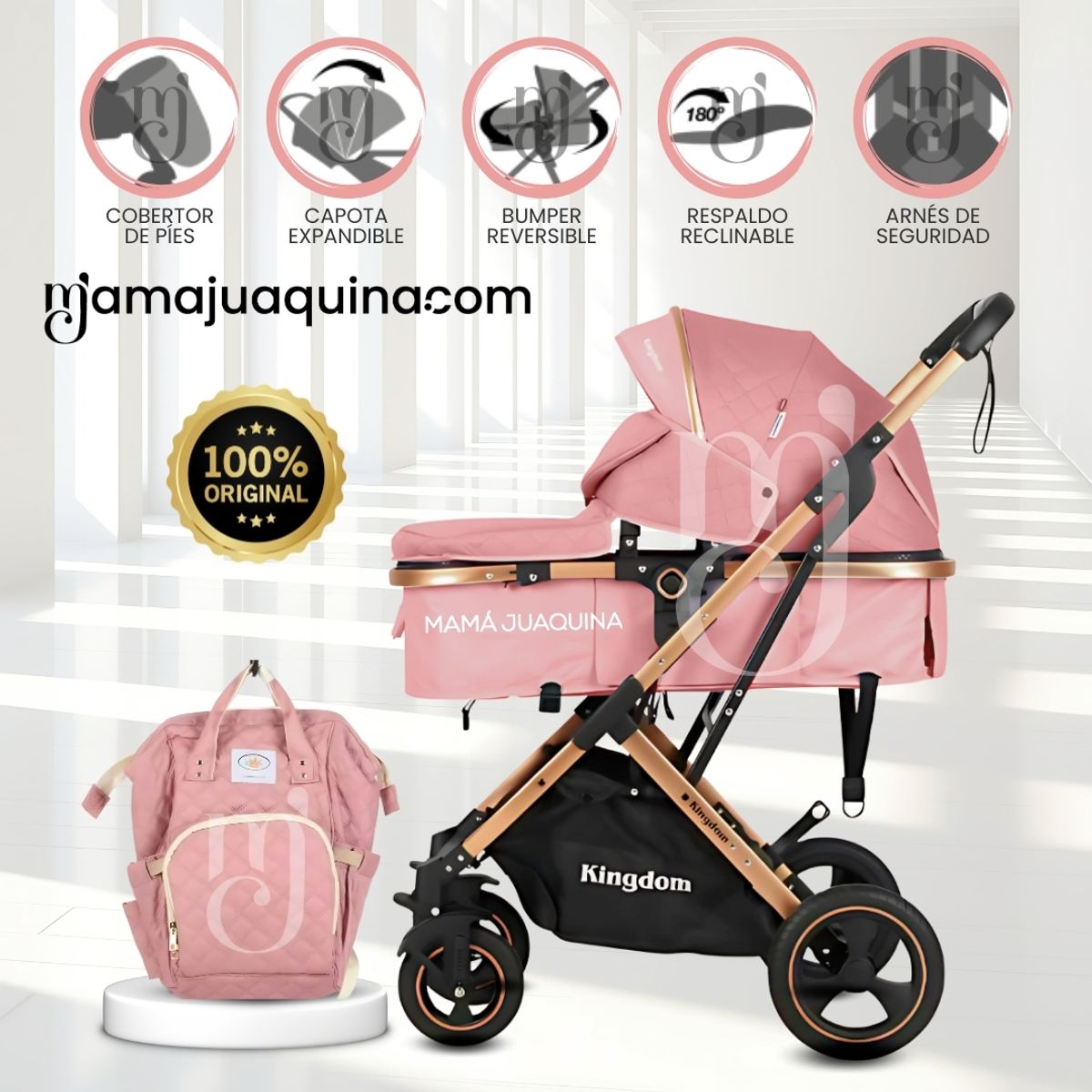 BABY - Coche Moisés Travel System «BARBARA» con Bolsa Pañalera Pink