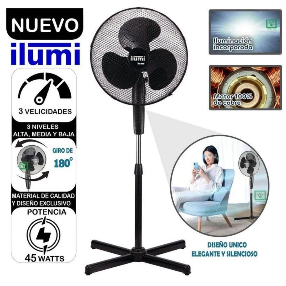 ILUMI - Ventilador de Pedestal Ilumi IL-16 Iluminación LED 45 W