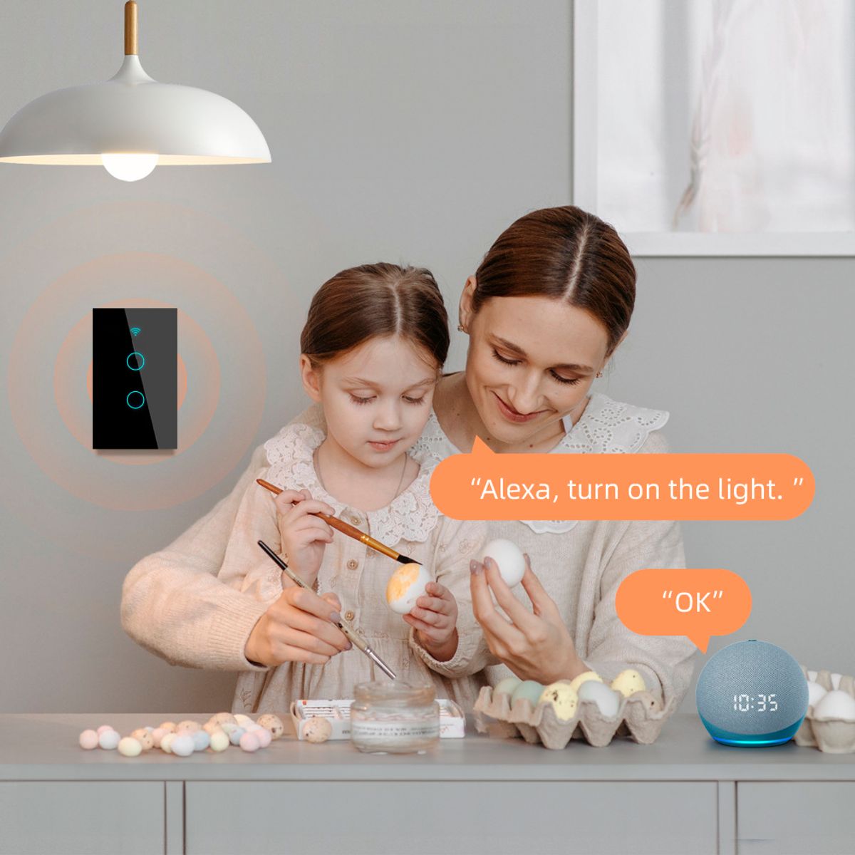 GENERICO - Interruptor Inteligente Wifi Smart Pared Alexa Google Home de 2 Toma