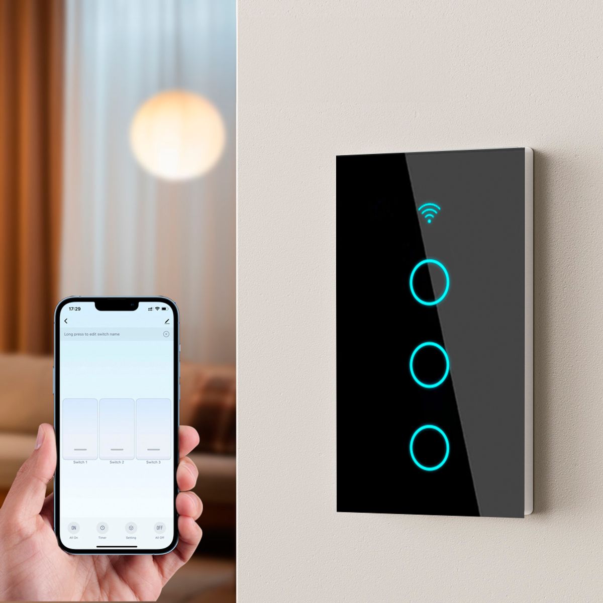 GENERICO - Interruptor Inteligente Wifi Smart Pared Alexa Google Home de 3 Toma