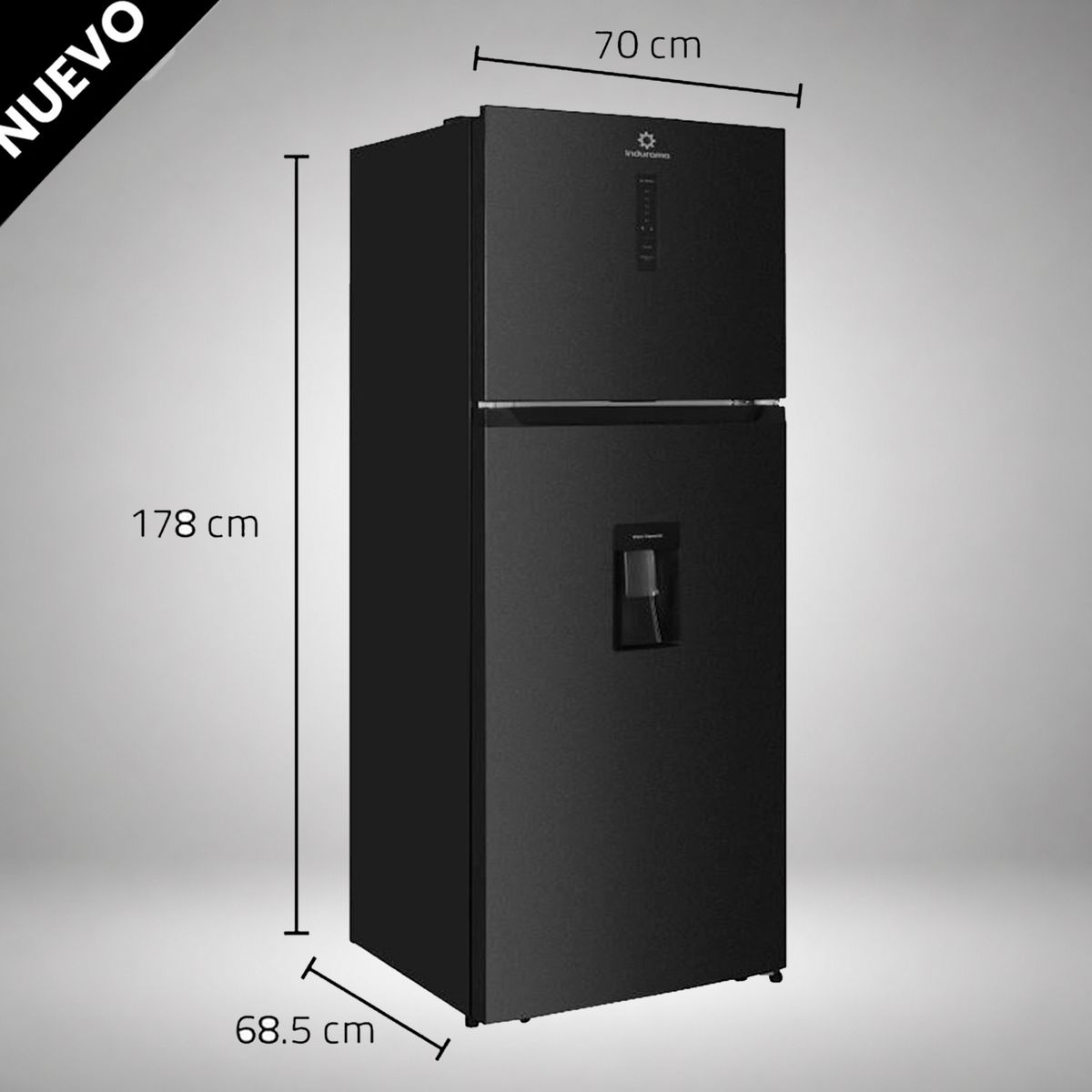 INDURAMA - REFRIGERADORA INDURAMA RI-478DN 417L TOP FREEZER-NO FROST DIGITAL Y DISPENSADOR-NEGRO