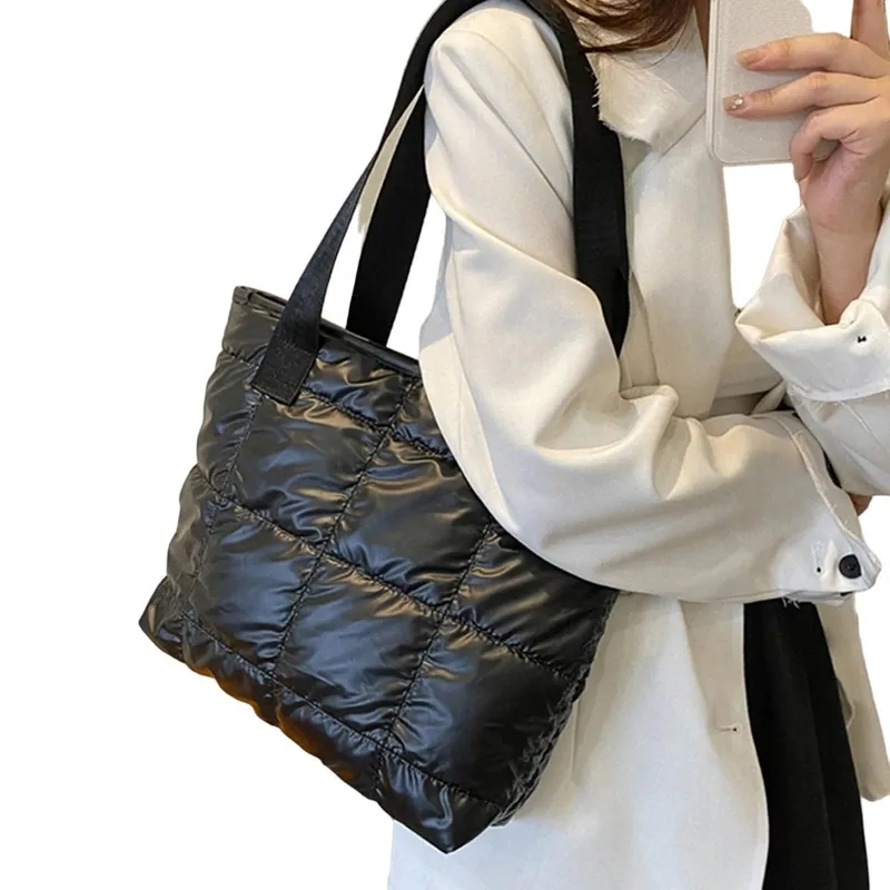 GENERICO - Bolso Tote Bag Negro Hombro Mano Puffer Shopper  Mujer Navidad Genieka