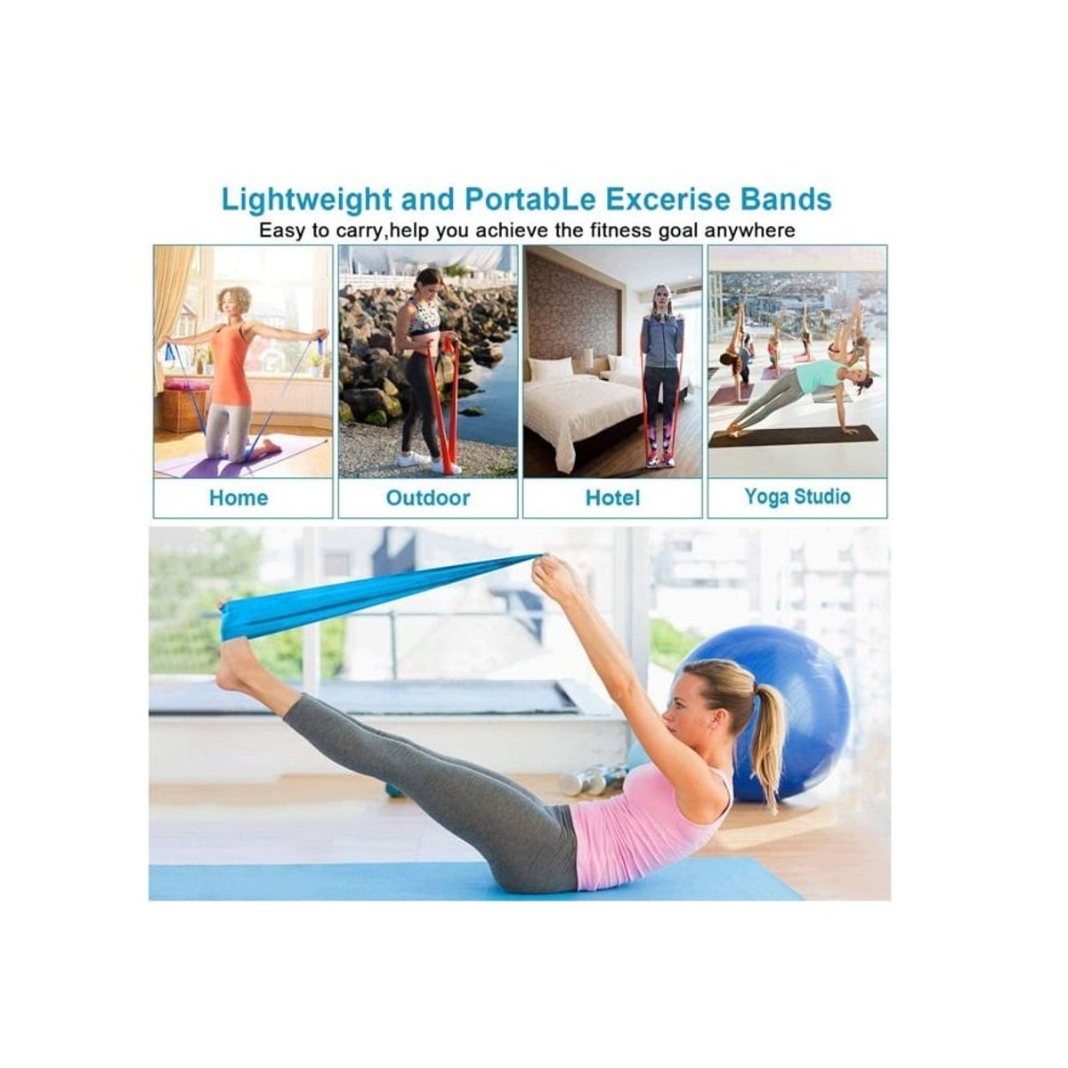 GENERICO - Bandas Ligas Elasticas Abiertas Pilates Set 5 Niveles