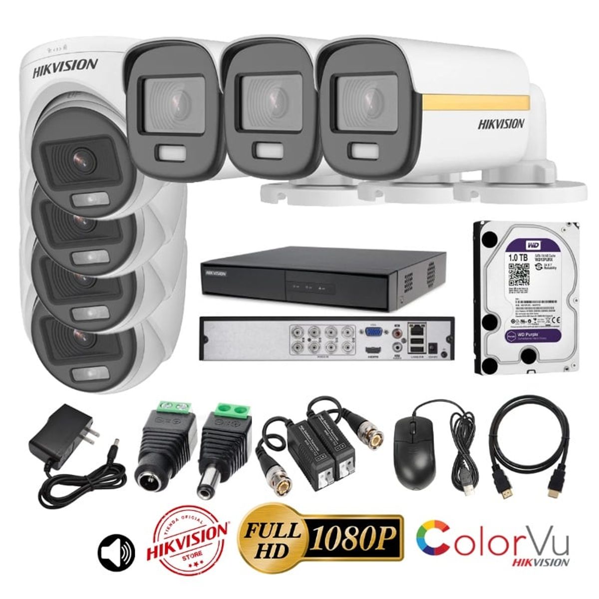 HIKVISION - kit 7 Cámaras Seguridad FULLHD Color VU con AUDIO Hikvision + 1TB