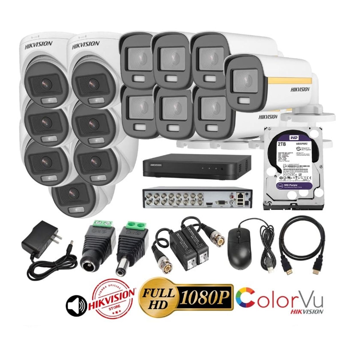 HIKVISION - kit 14 Cámaras Seguridad FULLHD Color VU con AUDIO Hikvision + 2TB