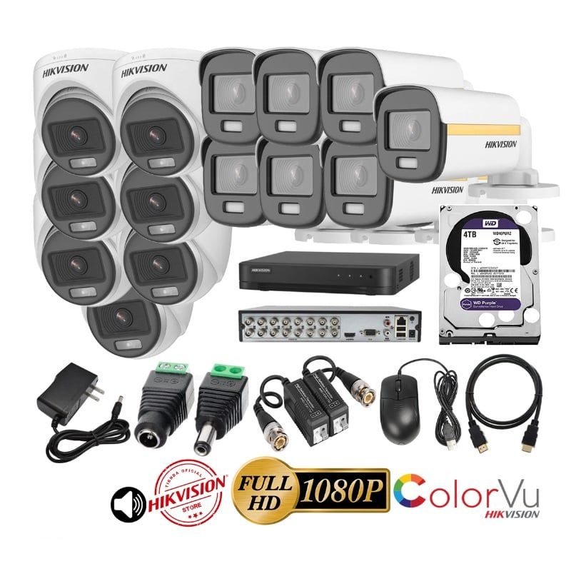 HIKVISION - kit 14 Cámaras Seguridad FULLHD Color VU con AUDIO Hikvision + 4TB