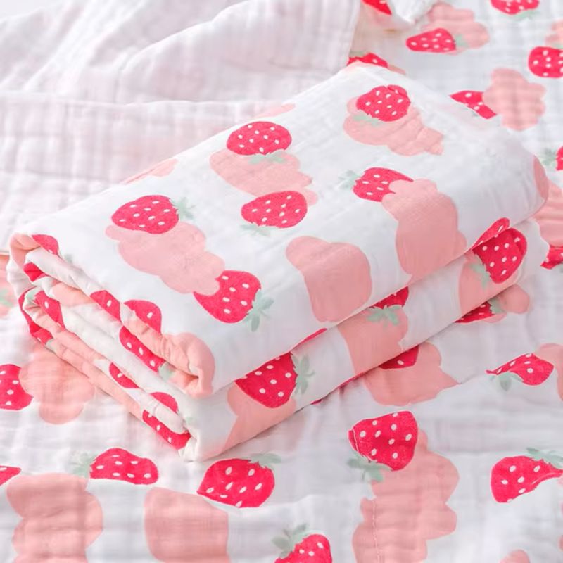 GENERICO - Muselina de algodón bambu - 4 capas - fresas