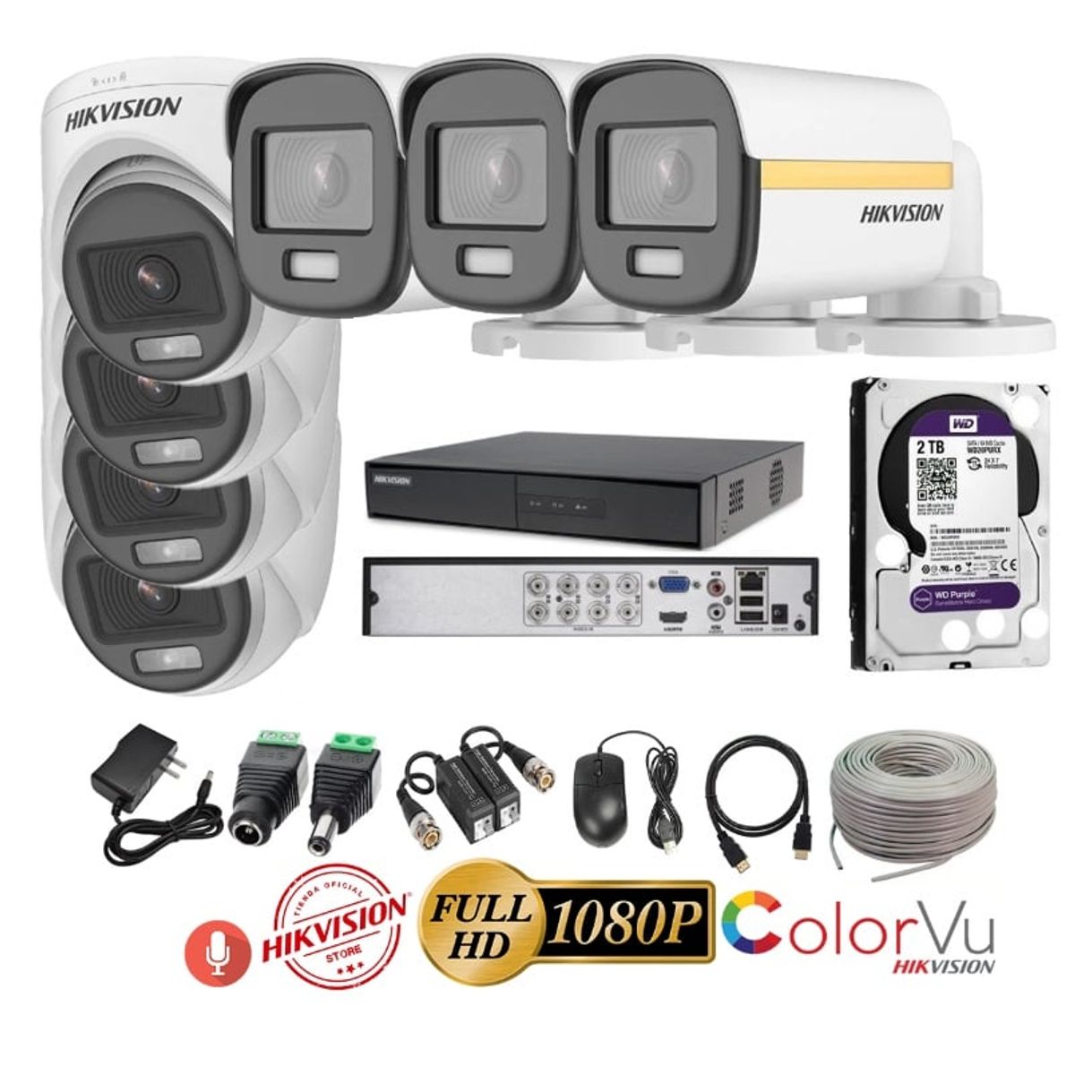 HIKVISION - kit 7 Cámaras Seguridad FULLHD Color VU con AUDIO Hikvision + 2TB + Cable