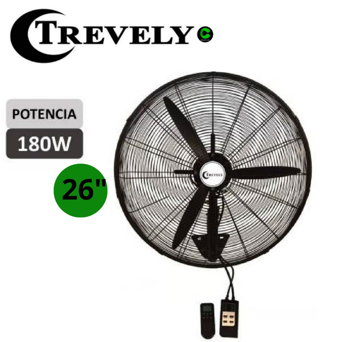 TREVELY - Ventilador Industrial de Pared TREVELY 26"  VT-27C Control Remoto