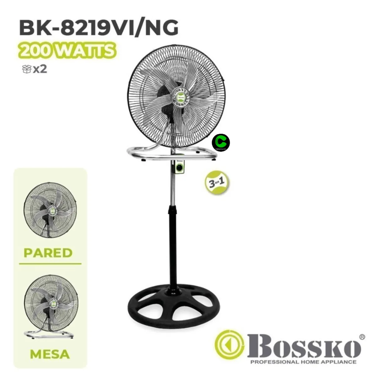 BOSSKO - Ventilador Bossko 3 En 1 De 18″ 200W BK-8219VI/NG X2 UNIDADES