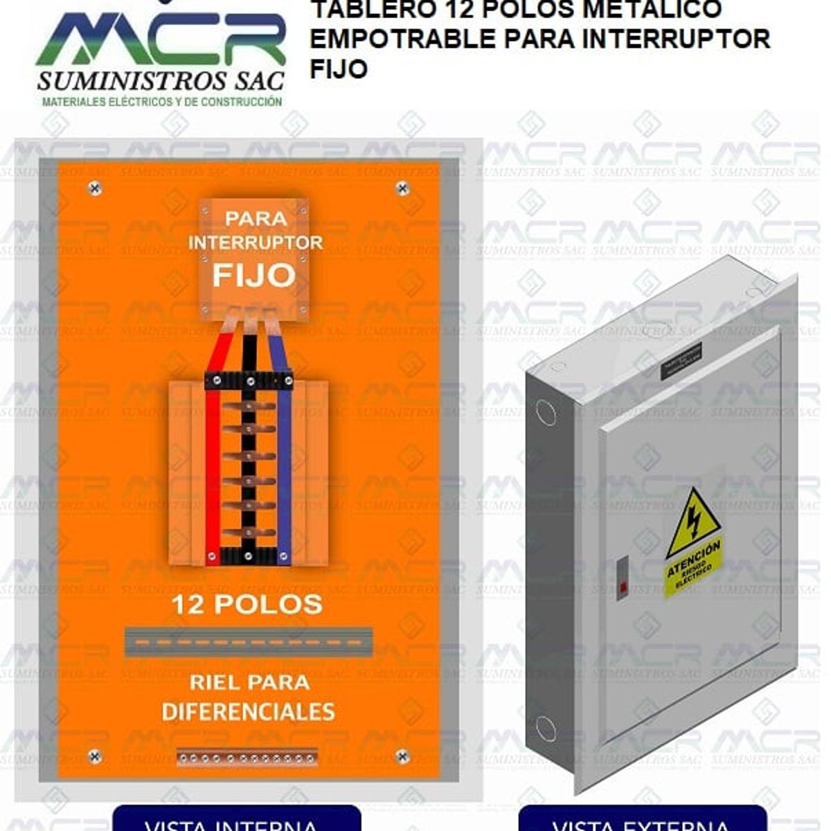 GENERICO - TABLERO 12 POLOS METALICO EMPOTRABLE PARA INTERRUPTOR FIJO